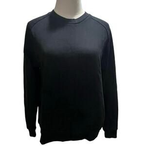 ALLSAINTS Yara Silver Grommet Laced Black Jersey Cotton Relaxed Sweatshirt med